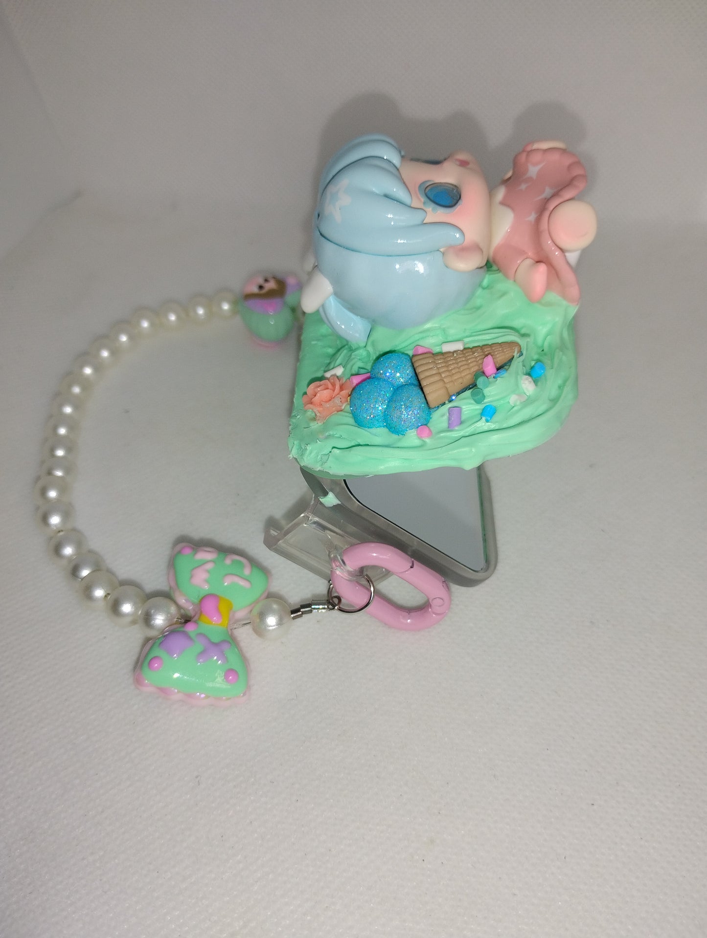 Phone clip with chain and mirror